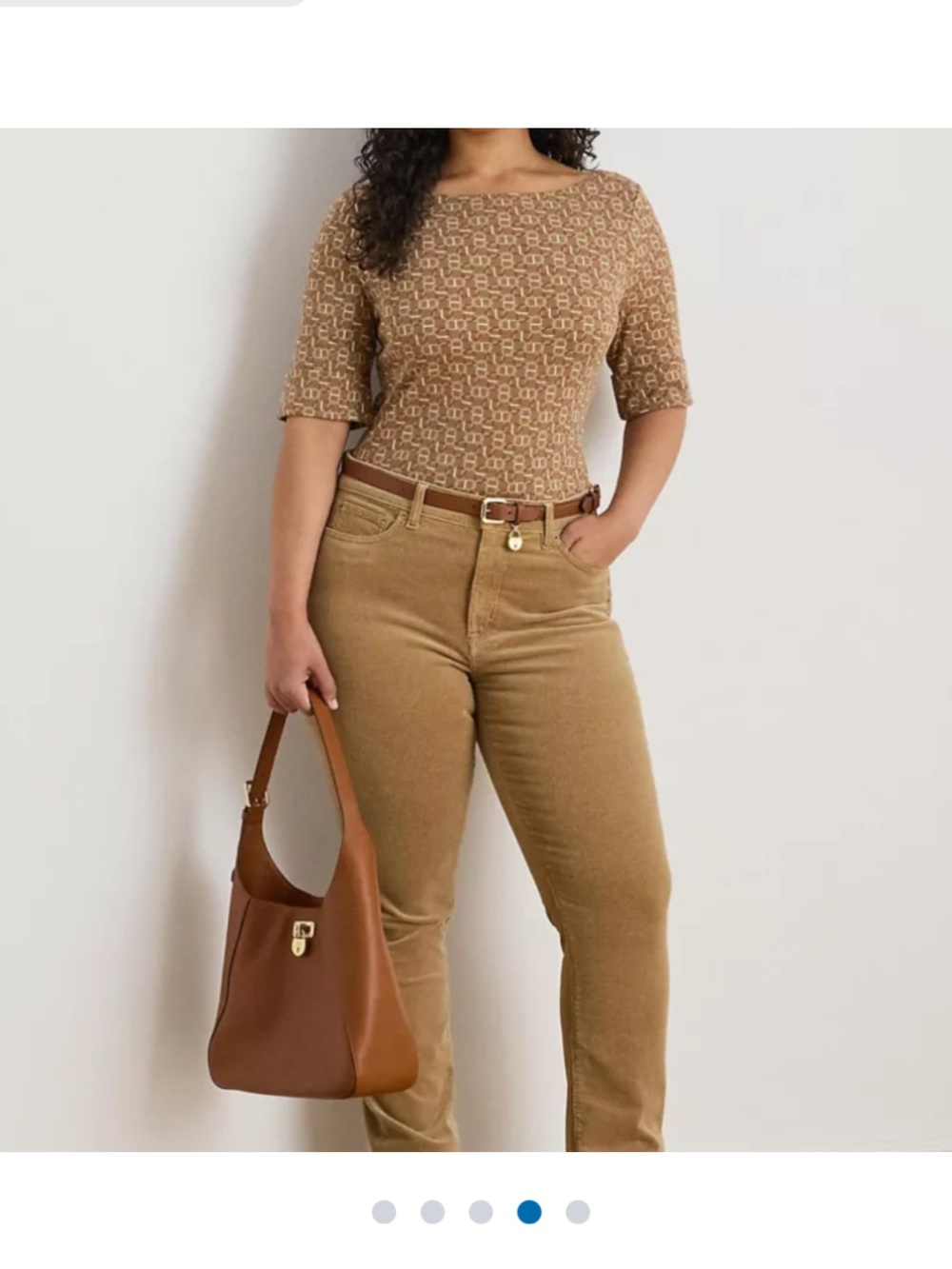 Lauren Ralph Lauren Rust Brown Geometric Short Sleeve Top - Picture 3 of 6